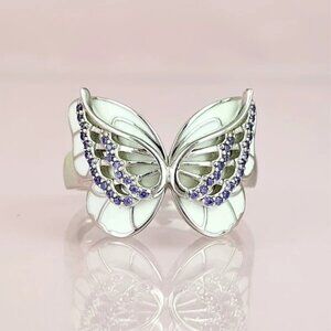 🎁Sweet White Butterfly Anillos Silver Plated Ring for Women/Girl, UNVN12339